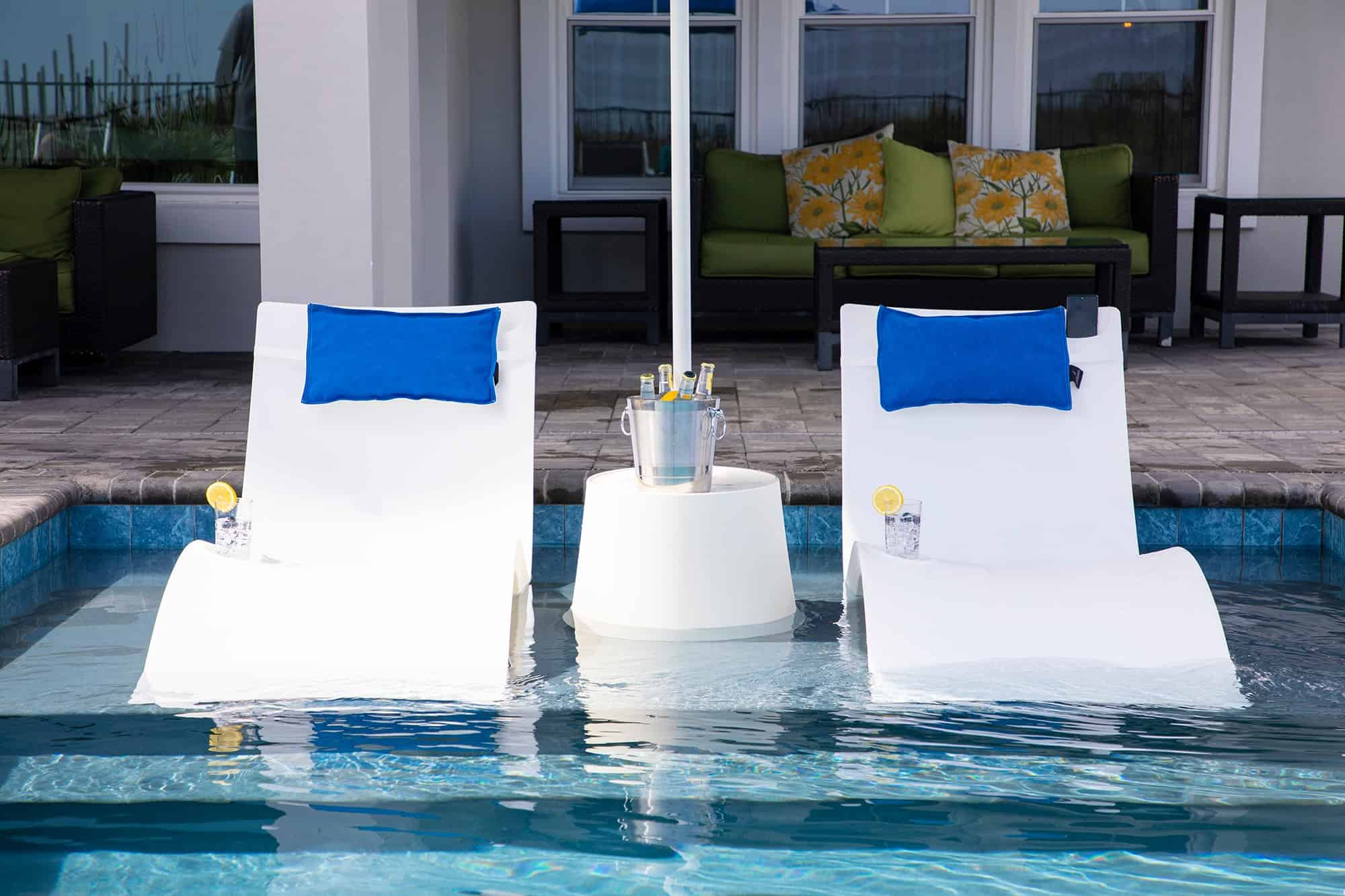 In-Pool Tanning Ledge Lounge Chairs, Tables, Loungers and Floats