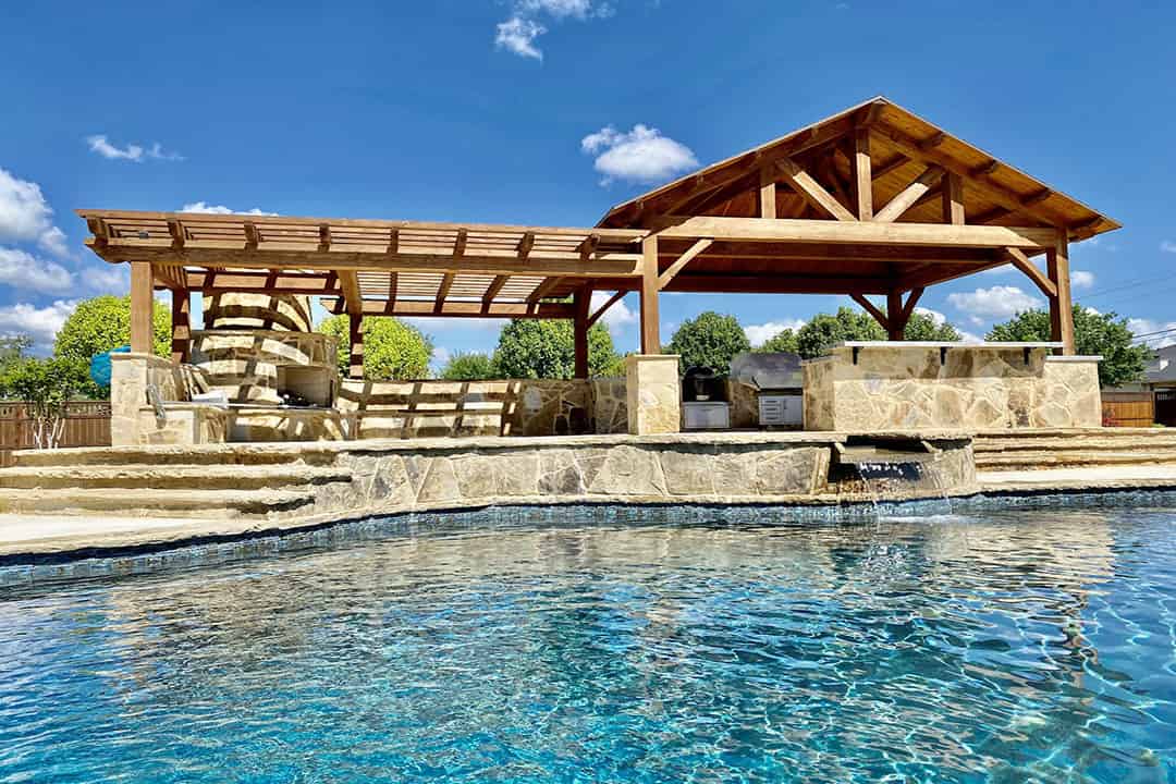 The Woodlands Poolside Pavilion and Pergola with Outdoor Kitchen